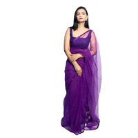 Wardrobe Luxury Womens Purple Net Embroidered Saree