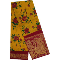 Madurai Sungudi Cotton Saree - Big Border & Floral Printed Without Blouse Saree for Women (Yellow & Red)