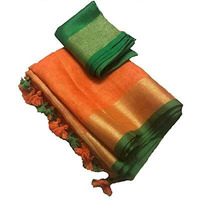 STB-SILK TEXTILES BHAGALPUR Womens Bhagalpuri Linen Saree With Blouse Piece (STB 025-SR_Orange)