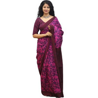 JALTHER Handicrafts Womens Ikat Hand Block Print Jaipuri Cotton Mulmul Saree with Blouse Piece - Purple_387