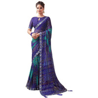 SIRIL Womens Chiffon Bandhani Printed Saree With Unstitched Blouse Piece (3728S2622_Blue)