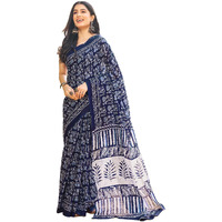 SIRIL Womens Cotton Printed Ready To Wear Saree With Unstitched Blouse Piece (3394S307_Dark Blue)