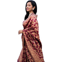 EthnicJunction Womens Banarasi Silk Jacquard Work Saree With Blouse Piece (EJ6008-1009-Banarasi-Bale-Cherry Maroon)