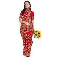 EthnicJunction Womens Banarasi Silk Blend Woven Saree With Blouse Piece (EJ6008-1025-Cherry-Red_Red)