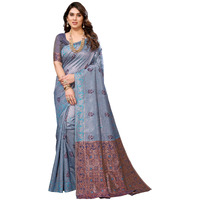 VJ Fashion Women Soft Silk Banarasi Saree With Blouse Piece_Freesize(Airforce Blue)