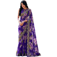 AKHILAM Womens Georgette Embellished Saree With Unstitched Blouse Piece (Violet_FULDANI1007_SR)