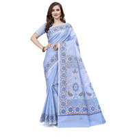 RATAN Pure Cotton Printed Mulmul Saree for Women with Blouse Piece (BGM-BP-5871_Blue)