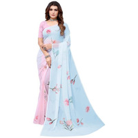 SIRIL Womens Digital Printed Georgette Saree with Unstitched Blouse Piece(2658S220_Light Blue, Light Pink)