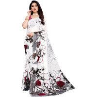 SIRIL Womens Floral Printed Georgette Saree With Blouse Piece (2081S633_White,Maroon)