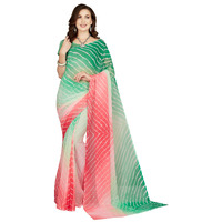RANI SAAHIBA Womens Chiffon Lehriya Printed Saree Without Blouse (SKR9118_Green-Pink)