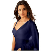 Regolith Designer Saree Womens Plain Polyester Saree (Aiaplainvol1_Navy Blue)