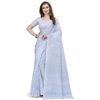 RATAN Pure Cotton Printed Mulmul Saree for Women with Blouse Piece (MMZ-BP-SKY_Sky Blue)
