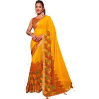 SIRIL Womens Chiffon Bandhani Printed Saree With Unstitched Blouse Piece (3628S2532_Yellow)