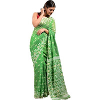 Laxmi Handloom Womens Traditional Bengal Cotton Silk Soft Jamdani Saree without Blouse Piece (Lite Green)
