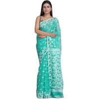 Laxmi Handloom Womens Traditional Bengal Cotton Silk Soft Jamdani Saree without Blouse Piece (Sea Green)