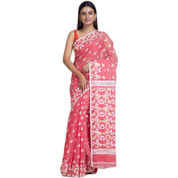Laxmi Handloom Womens Traditional Bengal Cotton Silk Soft Jamdani Saree without Blouse Piece (Pink)