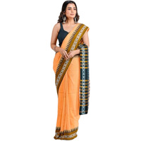 Laxmi Handloom Womens Traditional Bengal Handloom Pure Cotton Saree (Orange)
