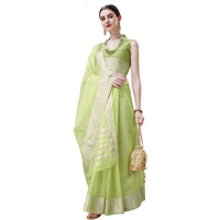 EthnicJunction Womens Cotton Linen Woven Saree With Blouse Piece (Pista Green)