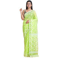 Laxmi Handloom Womens Traditional Bengal Cotton Silk Soft Jamdani Saree without Blouse Piece (Light Green)