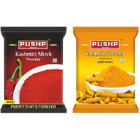Pushp Brand Combo Pack 500g Each (Kashmiri red chilli Powder, Turmeric Powder) - Combo Spices PacK