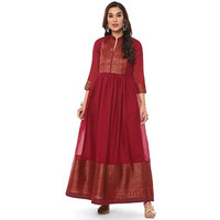 BIBA Women's Maroon Art Silk Flared Yarndyed Kurta