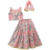 GORLYA Girls Ethnic Wear Rayon Flower Printed Readymade Lehenga Choli Set (5-6 Years, Multicolor)