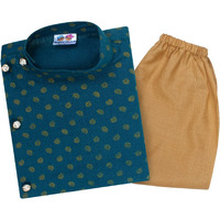 superminis Boys Fancy Colorful Cotton Ethnic Wear Side Button Printed Kurta With Colored Pyjama (Green, 2-3 Years, Kurta Set)