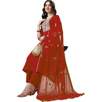 EthnicJunction Cotton Blend Women's Embroidered Thread Work Chinon A-Line Kurta Pant With Sequence Kurta Set (Skd9-Kanchan-Red_2Xl)