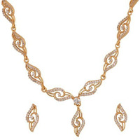 Estele 24 Kt American Diamond Gold Plated Necklace Set with Earrings for Women