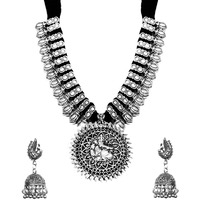 Yellow Chimes Jewellery Set for Women & Girls Traditional Silver Oxidised Jewellery Set Silver Necklace Set for Women | Dori Thread Antique Ganesha Ji Oxidized Necklace Set | Birthday Gift For Girls and Women Anniversary Gift for Wife
