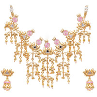 VOYLLA Festive Hues Brass Embellished Long Fusion Pink Necklace Set for women