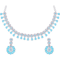 Atasi International Silver Mint Blue Kundan and American Diamond Necklace Jewellery Set with Earrings for Women (RMB5555)