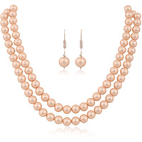 Ratnavali Jewels Imitation Pearl 10Mm Bead Size Double Strand Necklace Pearl Moti Mala Jewellery Set With Earrings For Womens Girls