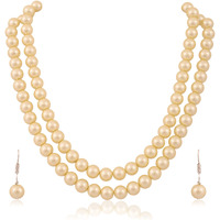 Ratnavali Jewels Imitation Pearl 10MM Bead Size Double Strand Necklace Pearl Moti Mala Jewellery Set with Earrings for Women Girls