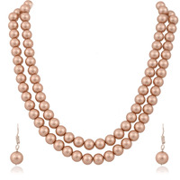 Ratnavali Jewels Imitation Pearl 10MM Bead Size Double Strand Necklace Pearl Moti Mala Jewellery Set with Earrings for Women Girls