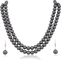 Ratnavali Jewels Imitation Pearl 10MM Bead Size Double Strand Necklace Pearl Moti Mala Jewellery Set with Earrings for Women Girls