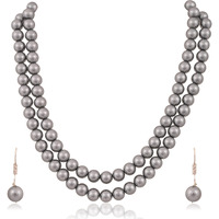 Ratnavali Jewels Imitation Pearl 10MM Bead Size Double Strand Necklace Pearl Moti Mala Jewellery Set with Earrings for Women Girls