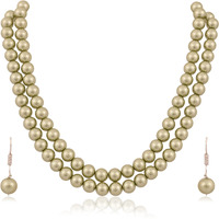 Ratnavali Jewels Imitation Pearl 10MM Bead Size Double Strand Necklace Pearl Moti Mala Jewellery Set with Earrings for Women Girls