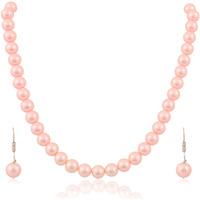 Ratnavali Jewels Imitation Pearl 10MM Bead Size Strand Necklace Pearl Moti Mala Jewellery Set with Earrings for Women Girls