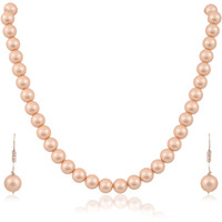 Ratnavali Jewels Imitation Pearl 10MM Bead Size Strand Necklace Pearl Moti Mala Jewellery Set with Earrings for Women Girls
