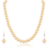 Ratnavali Jewels Imitation Pearl 10MM Bead Size Strand Necklace Pearl Moti Mala Jewellery Set with Earrings for Women Girls