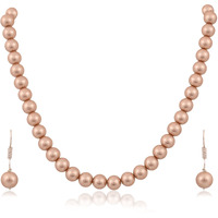 Ratnavali Jewels Imitation Pearl 10MM Bead Size Strand Necklace Pearl Moti Mala Jewellery Set with Earrings for Women Girls