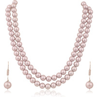 RATNAVALI JEWELS Imitation Pearl 10MM Bead Size Double Strand Necklace Pearl Moti Mala Jewellery Set with Earrings for Women Girls