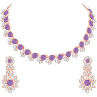 Atasi International Purple Color Crystals Gold Plated Necklace Jewellery Set with Earrings for Women Ideal for Party, Wedding, Festivals (PU5764)