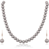 Ratnavali Jewels Imitation Pearl 10MM Bead Size Strand Necklace Pearl Moti Mala Jewellery Set with Earrings for Women Girls