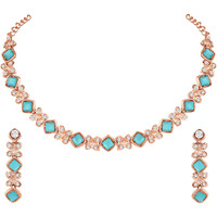 Atasi International Gold Plated Mint Blue Crystals AD Diamond Style Delicate Necklace Jewellery Set for Women & GIrls (MB1744)