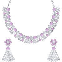 Atasi International Silver Plated Purple Color AD Diamond Necklace Jewellery Set for Women/Girls Suited for Party, Wedding, Engagement (RPU5774)
