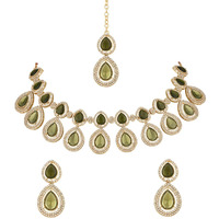 I Jewels 18K Gold Plated Traditional Kundan & Stone Studded Choker Necklace Jewellery With Earrings Set for Women/Girls (IJ371-1) (Mehandi)