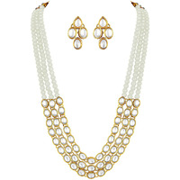 Peora Gold Plated Traditional Kundan Long Necklace Jewellery Set with Earring for Women Girls (White)