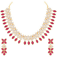 Atasi International Gold Plated Pink Crystals AD Diamond Jewellery Necklace Set for Women (GR5775)
